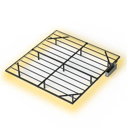 King Size Floating Bed Frame with LED Lights & Charging Station - Metal Platform