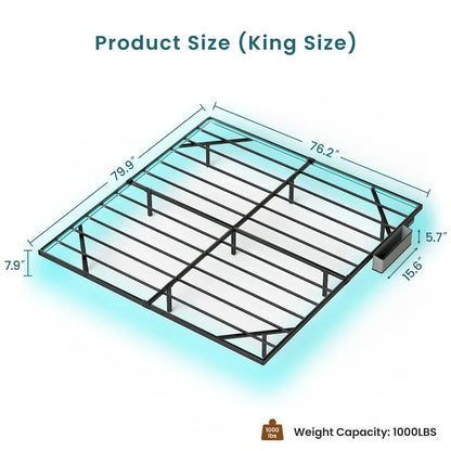 King Size Floating Bed Frame with LED Lights & Charging Station - Metal Platform
