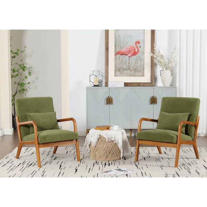 Velvet/leather Upholstered Mid-Century Modern Wood Frame Armchair for Living Room(set of 2)