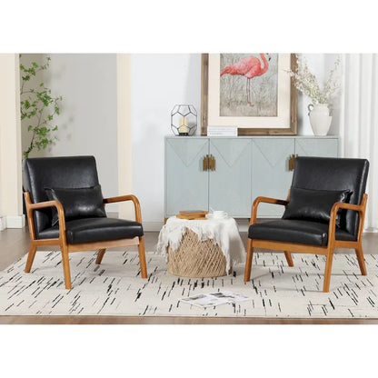 Velvet/leather Upholstered Mid-Century Modern Wood Frame Armchair for Living Room(set of 2)