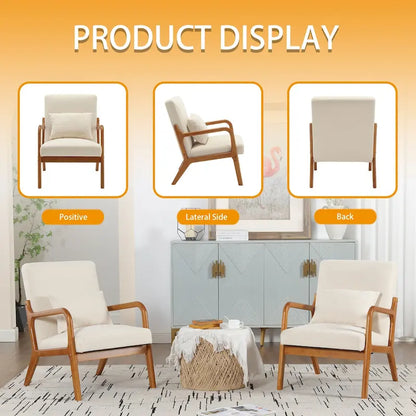 Velvet/leather Upholstered Mid-Century Modern Wood Frame Armchair for Living Room(set of 2)