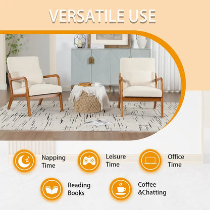 Velvet/leather Upholstered Mid-Century Modern Wood Frame Armchair for Living Room(set of 2)