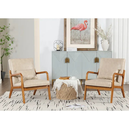 Velvet/leather Upholstered Mid-Century Modern Wood Frame Armchair for Living Room(set of 2)