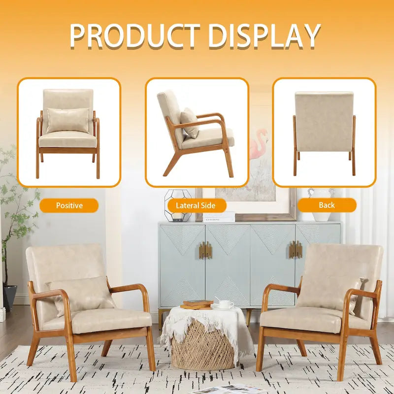 Velvet/leather Upholstered Mid-Century Modern Wood Frame Armchair for Living Room(set of 2)