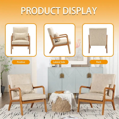 Velvet/leather Upholstered Mid-Century Modern Wood Frame Armchair for Living Room(set of 2)