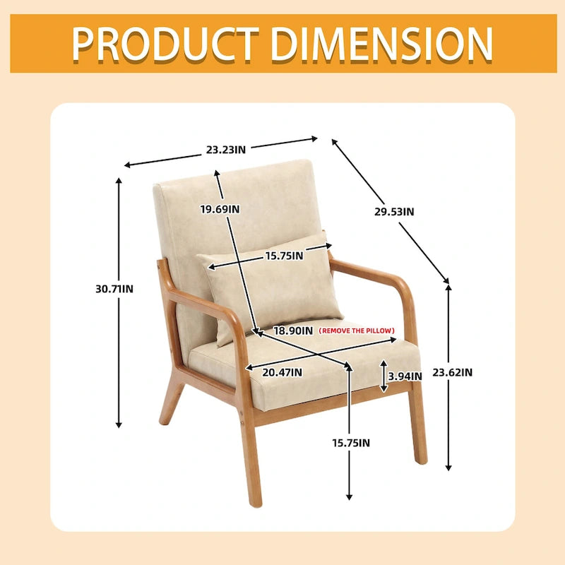 Velvet/leather Upholstered Mid-Century Modern Wood Frame Armchair for Living Room(set of 2)