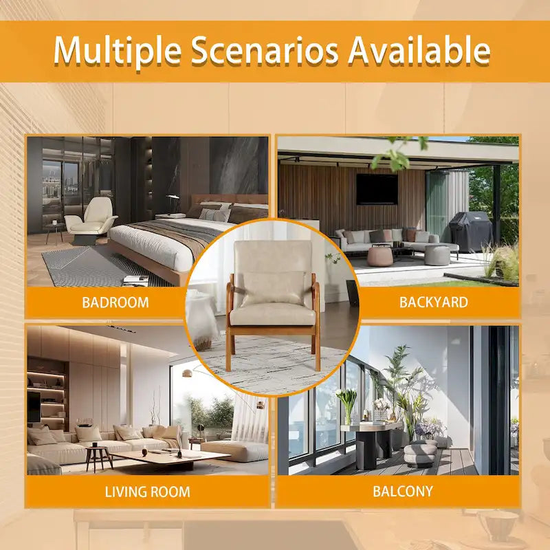 Velvet/leather Upholstered Mid-Century Modern Wood Frame Armchair for Living Room(set of 2)