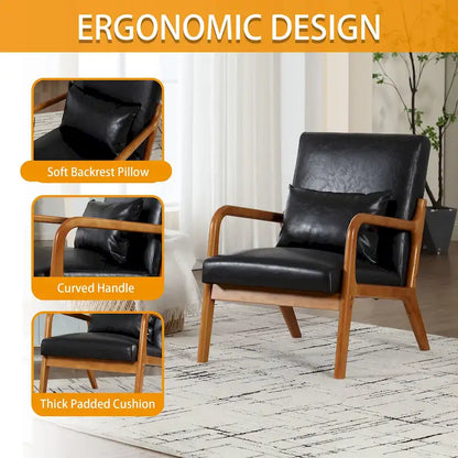 Velvet/leather Upholstered Mid-Century Modern Wood Frame Armchair for Living Room(set of 2)