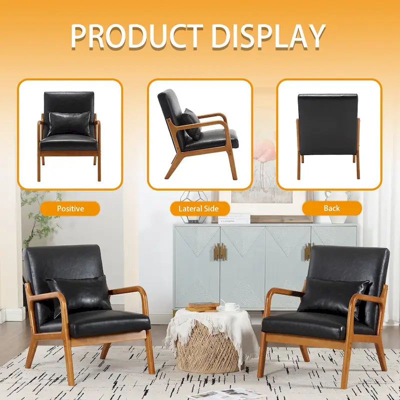 Velvet/leather Upholstered Mid-Century Modern Wood Frame Armchair for Living Room(set of 2)