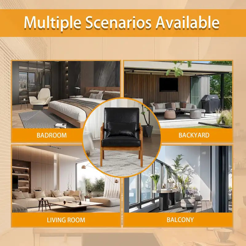 Velvet/leather Upholstered Mid-Century Modern Wood Frame Armchair for Living Room(set of 2)