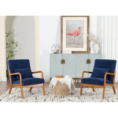 Velvet/leather Upholstered Mid-Century Modern Wood Frame Armchair for Living Room(set of 2)