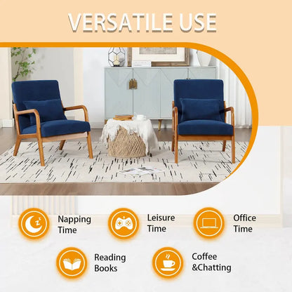 Velvet/leather Upholstered Mid-Century Modern Wood Frame Armchair for Living Room(set of 2)