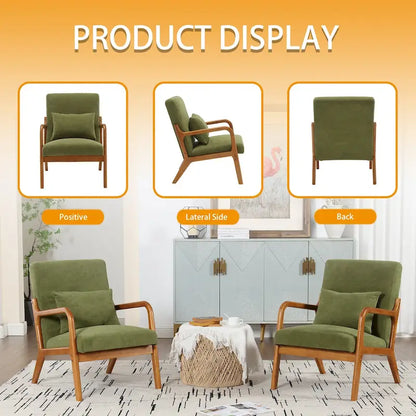 Velvet/leather Upholstered Mid-Century Modern Wood Frame Armchair for Living Room(set of 2)