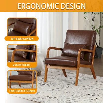 Velvet/leather Upholstered Mid-Century Modern Wood Frame Armchair for Living Room(set of 2)