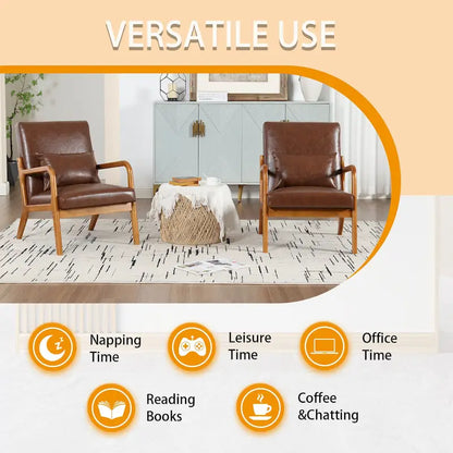 Velvet/leather Upholstered Mid-Century Modern Wood Frame Armchair for Living Room(set of 2)