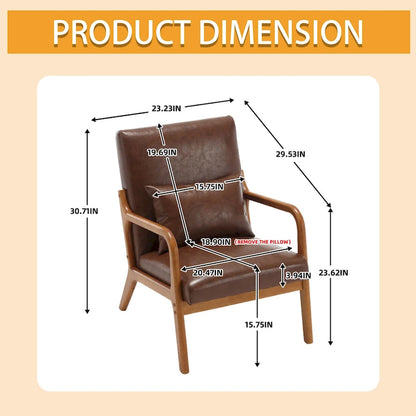 Velvet/leather Upholstered Mid-Century Modern Wood Frame Armchair for Living Room(set of 2)